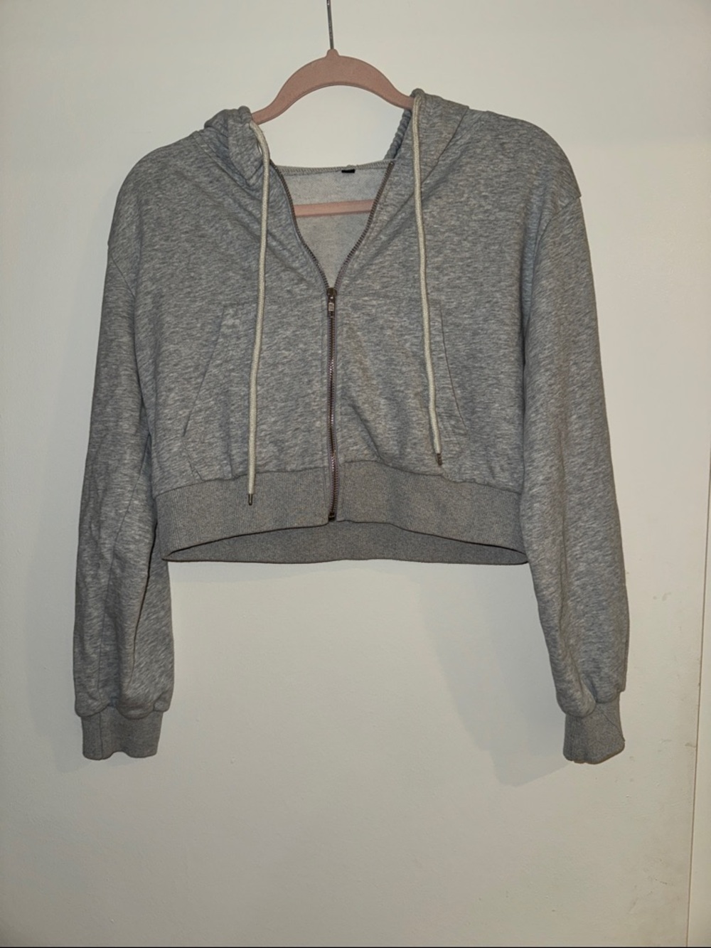 Cropped Gray Zip-Up Hoodie